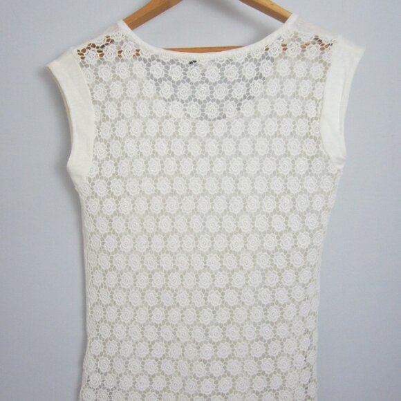 Gerard Darel Womens M Ivory Cap Sleeve Linen Knit Shirt Floral Cotton Lace Back - Picture 11 of 11